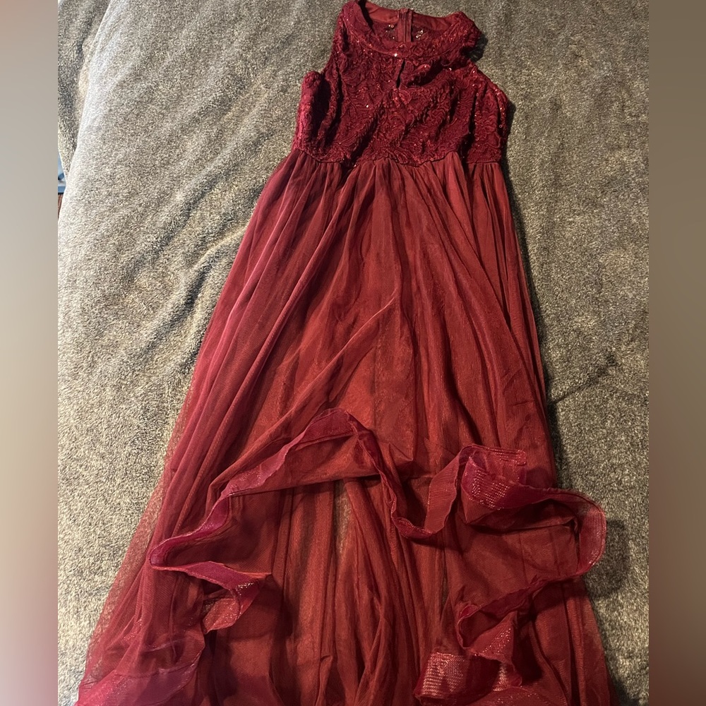 Maroon High Low tulle and sequin dress size L